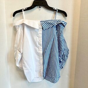 Vero Moda Off-Shoulder White and Blue Striped Blouse Like New
